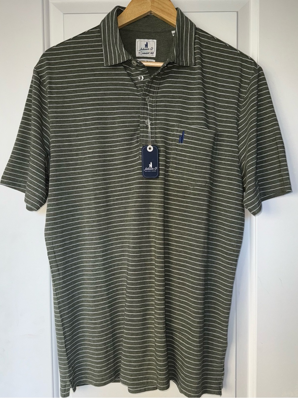 NWT johnnie-O "Ryan" Hangin' Out Striped Polo in Oxford Green